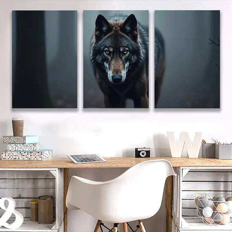 3pcs The Canis Lupus Wolf in The Middle Wall Art Set Canvas Framed 60x90cm - High Quality Print 100% Australian Made Wall Canvas Ready to Hang
