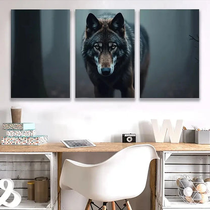 3pcs The Canis Lupus Wolf in The Middle Wall Art Set Canvas Framed 60x90cm - High Quality Print 100% Australian Made Wall Canvas Ready to Hang