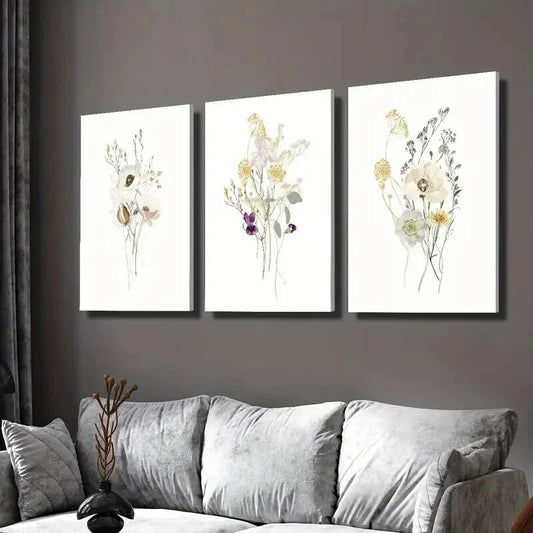 3pcs Modern Botanical Floral Watercolor Wall Art Set Canvas Framed 60x90cm - High Quality Print 100% Australian Made Wall Canvas Ready to Hang