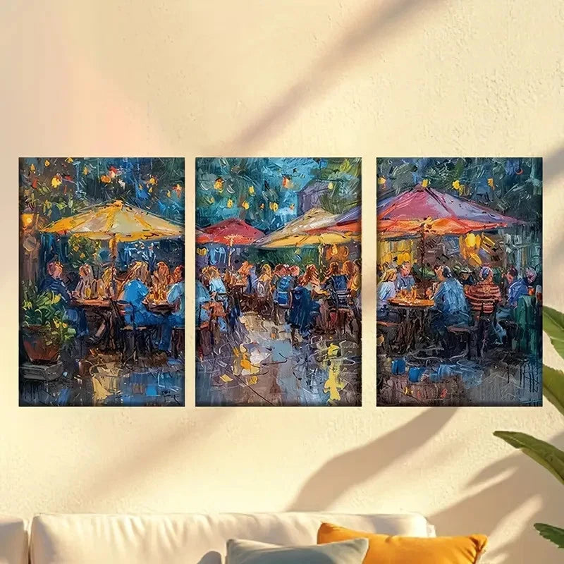 3pcs Lively Cafe in France 60x90cm - High Quality Print 100% Australian Made Wall Canvas Ready to Hang - Bella Home Decor