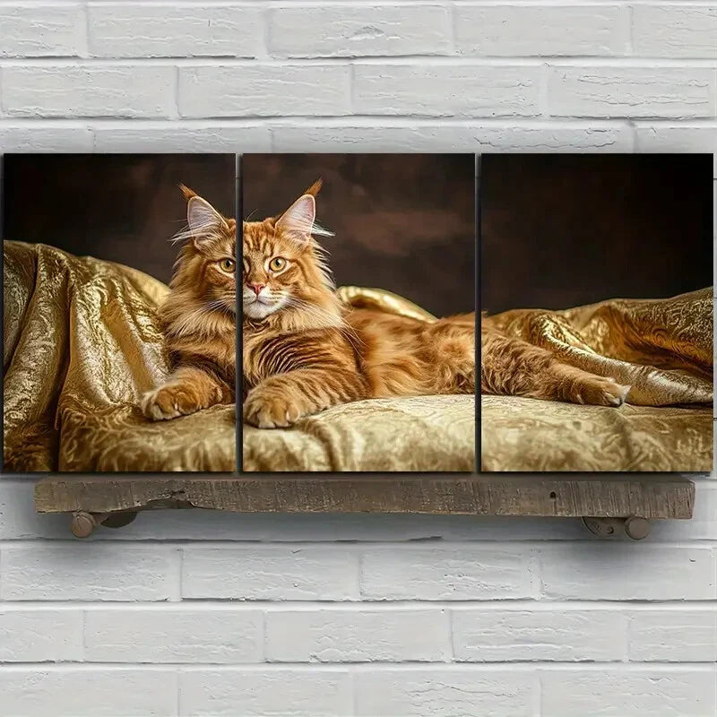 3pcs The Cutest Cat on the Golden Sofa Metal Print Ready to Hang Art - Bella Home Decor