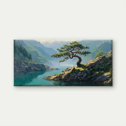 Mountain Landscape with Bonsai Wall Art Canvas Office Home Room Framed 120x60cm