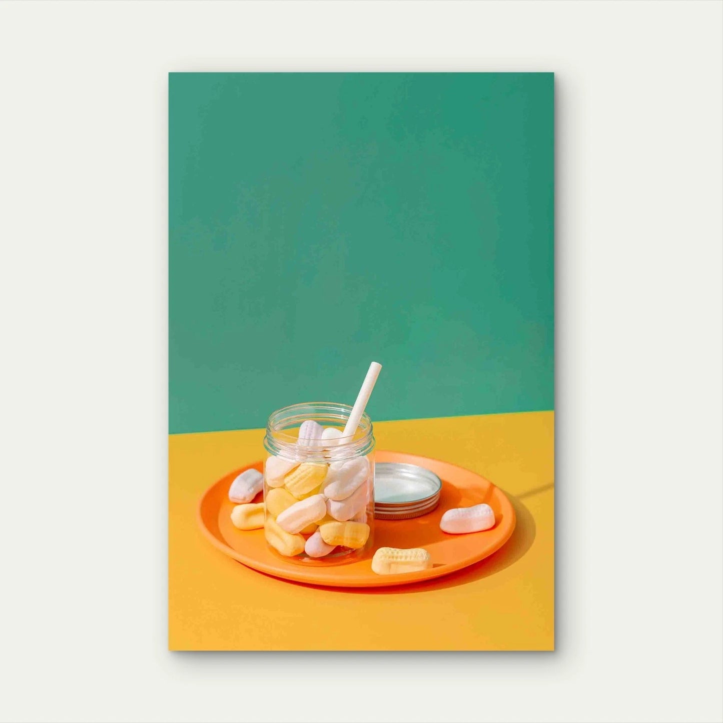 High Angle Sweet Candies Jar 40x60cm Metal Print Ready to Hang