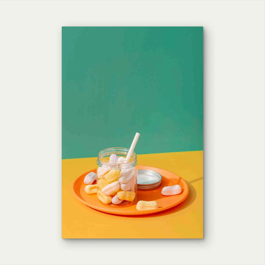 High Angle Sweet Candies Jar 40x60cm Metal Print Ready to Hang