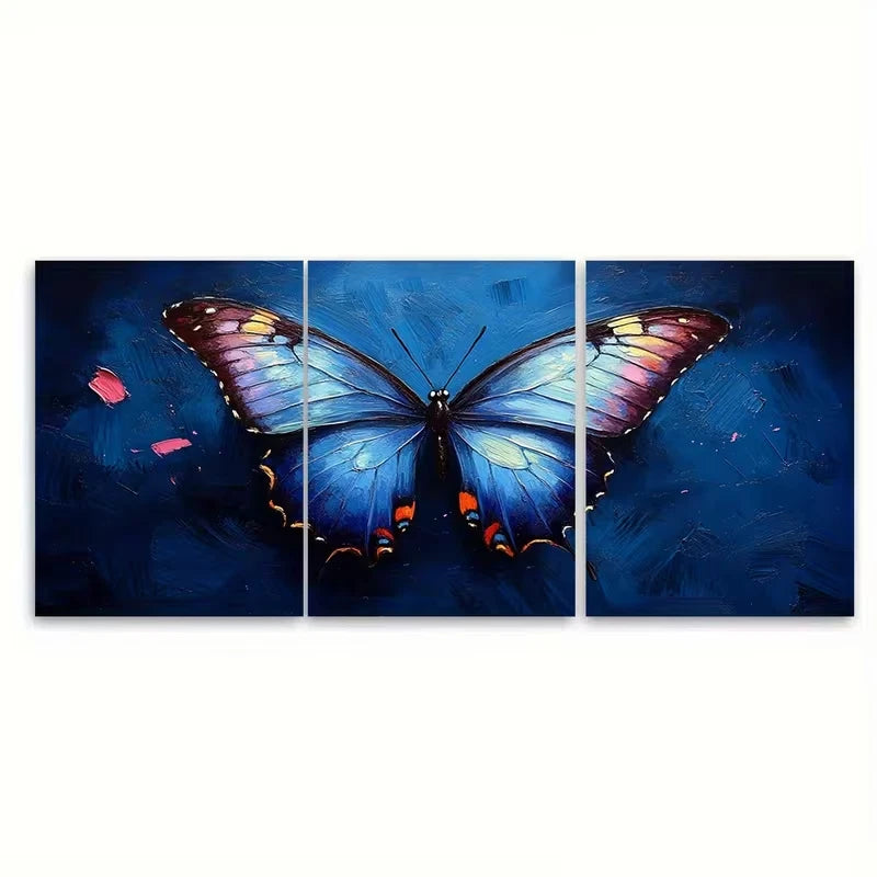 3pcs Blue Violet Butterfly Abstract Wall Art Set Canvas Framed 40x60cm - High Quality Print 100% Australian Made Wall Canvas Ready to Hang - Bella Home Decor