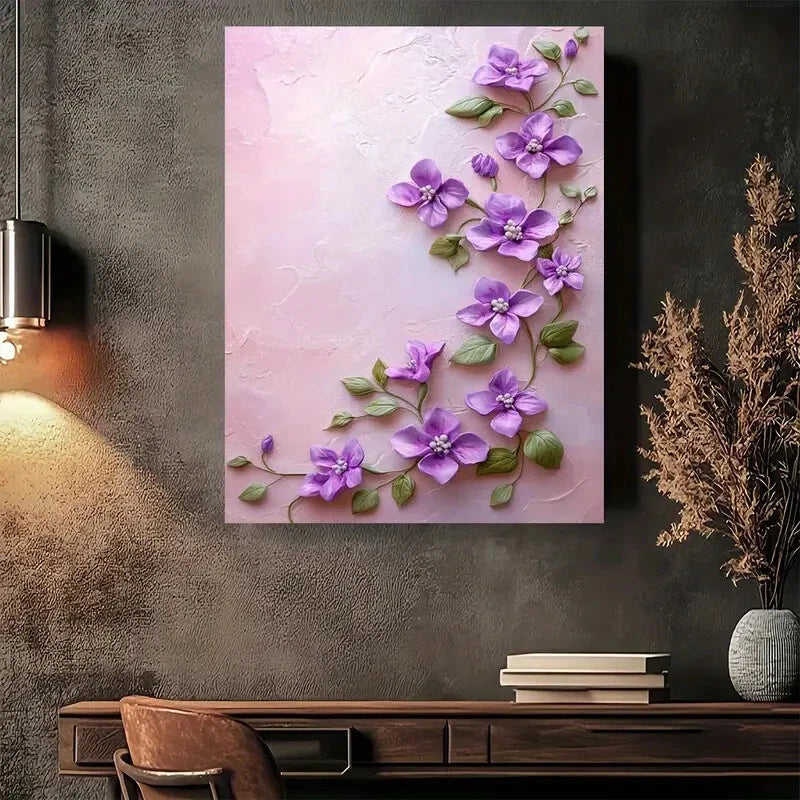 Beautiful Vibrant Purple Floral Vintage Vertical 40x60cm Metal Print Ready to Hang - Bella Home Decor