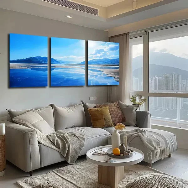 3pcs Clear Blue Skies And Lakes Wall Art Set Canvas Framed 60x90cm - High Quality Print 100% Australian Made Wall Canvas Ready to Hang - Bella Home Decor