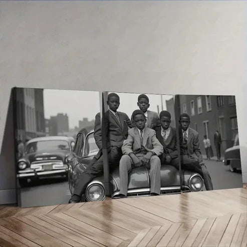 3pcs Vintage Car & Teens Scene Wall Art Set Canvas Unframed - High Quality Print 100% Australian Made Wall Canvas