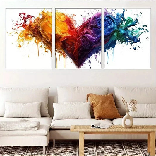 3pcs Modern Vibrant Abstract Colorful Heart Wall Art Set Canvas Framed 40x60cm - High Quality Print 100% Australian Made Wall Canvas Ready to Hang