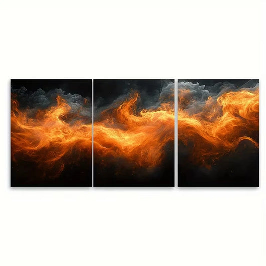 3pcs Vibrant Fiery Orange Flames Wall Art Set Canvas Framed 50x70cm - High Quality Print 100% Australian Made Wall Canvas Ready to Hang