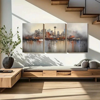 3pcs Abstract Cityscape Space Needle Metal Print Ready to Hang Art - Bella Home Decor