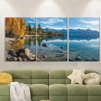 3pcs Serene Mountain & Autumn Leaves Design Metal Print Ready to Hang Art