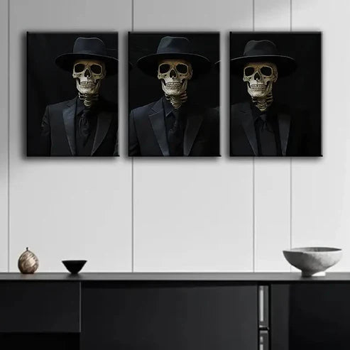 3pcs Skeleton in Suit Darkness Perfect Fear Wall Art Set Canvas Unframed - High Quality Print 100% Australian Made Wall Canvas