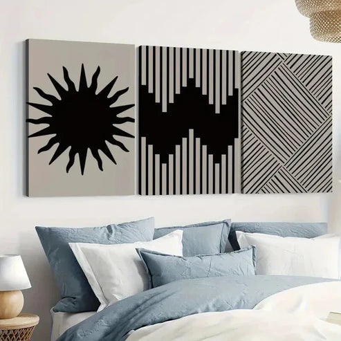 3pcs Abstract Modern Paintings Black Lines White  Wall Art Set Canvas Unframed - High Quality Print 100% Australian Made Wall Canvas - Bella Home Decor