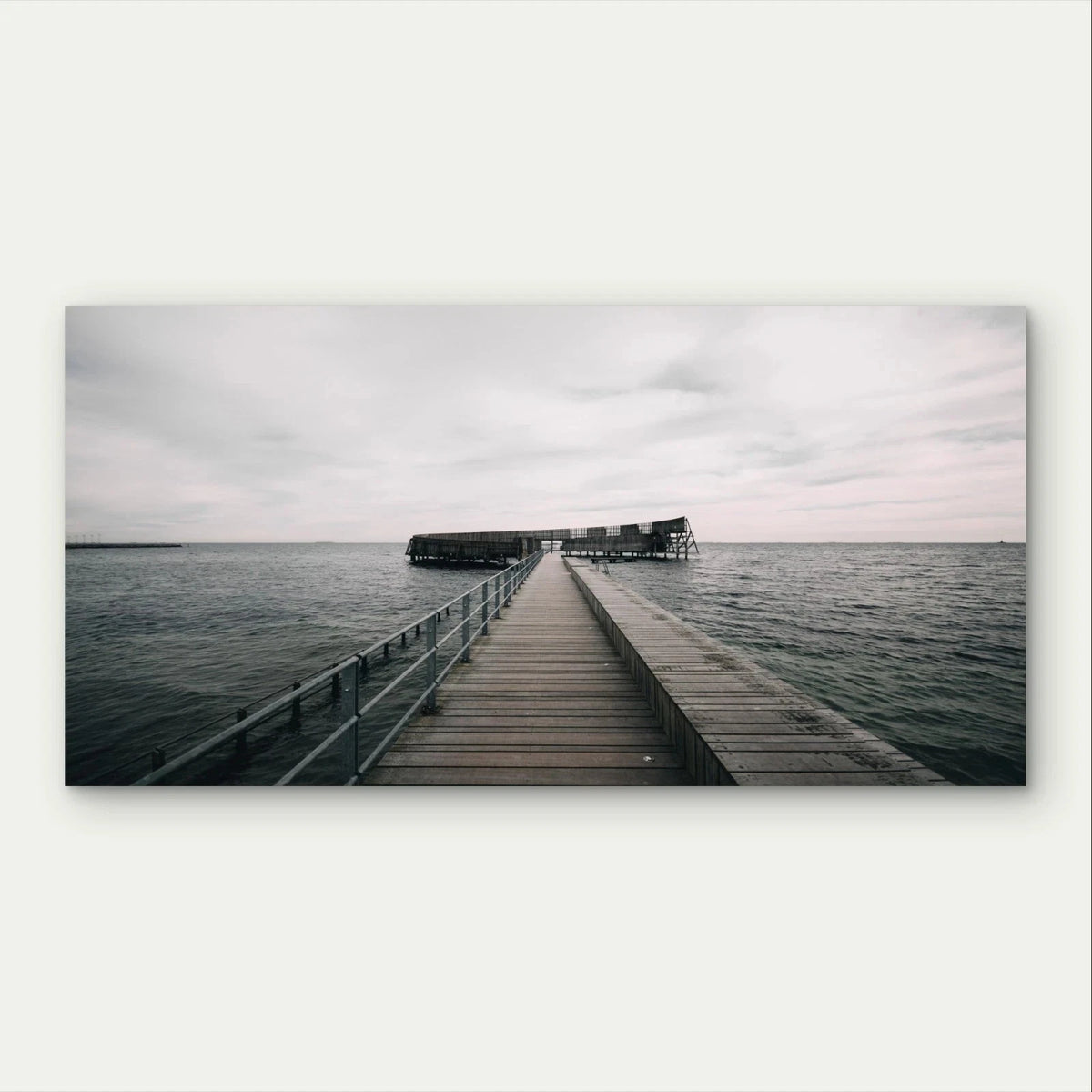 Wooden Pier Over Ocean Neutral Muted Wall Art Canvas Office Home Framed 120x60cm