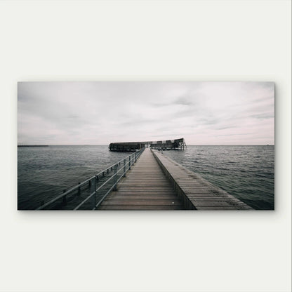 Wooden Pier Over Ocean Neutral Muted Wall Art Canvas Office Home Framed 120x60cm