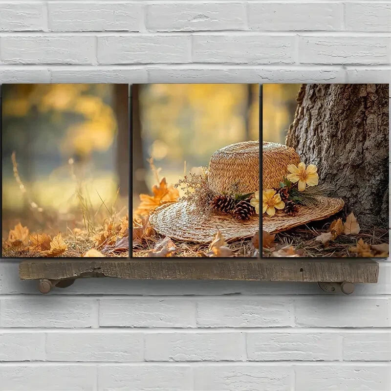 3pcs Flowers And Hats in The Forest Metal Print Ready to Hang Art - Bella Home Decor
