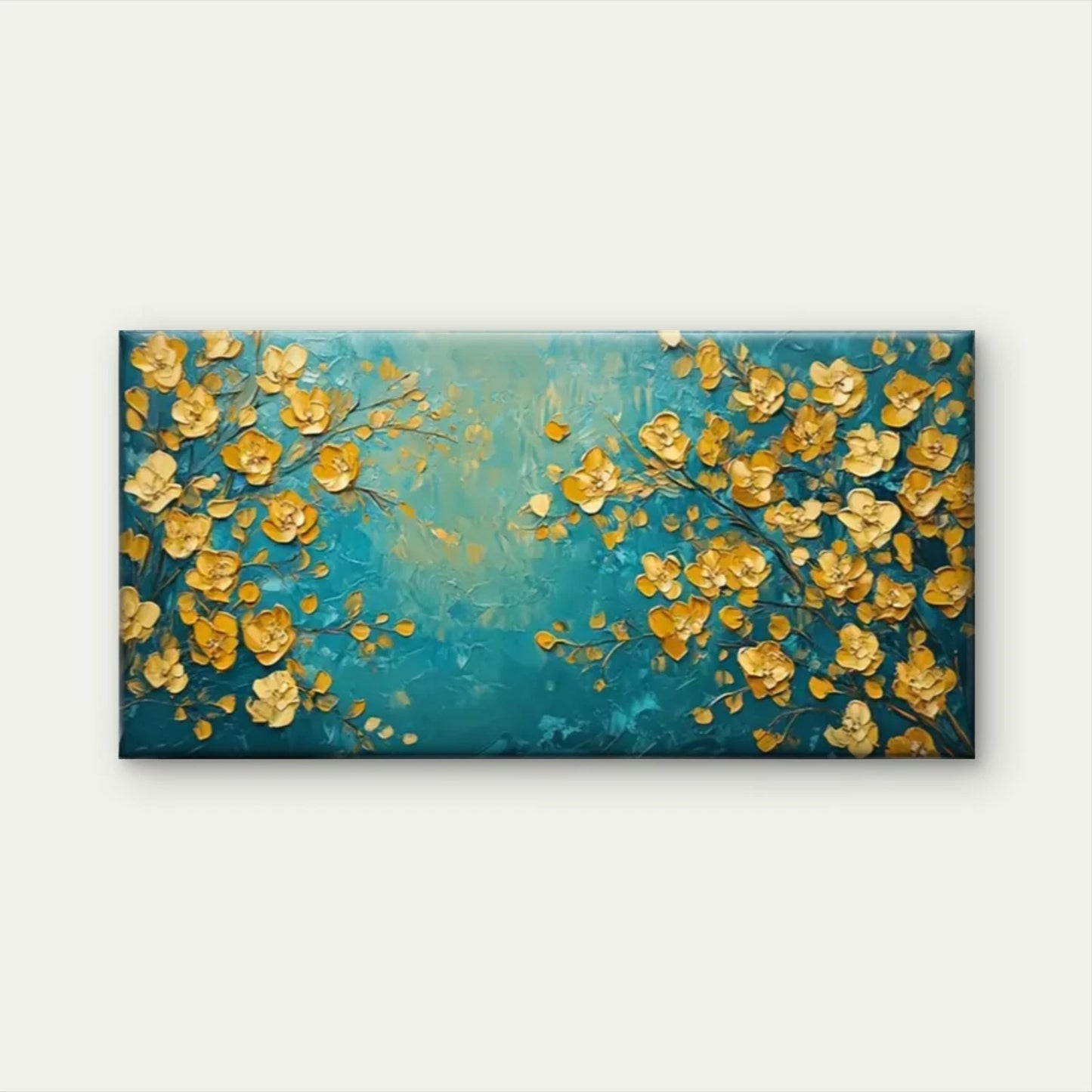 Yellow Flowers Blue Abstract Wall Art Canvas Office Home Room Framed 120x60cm