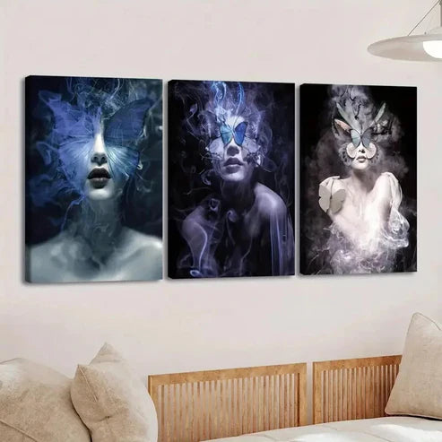 3pcs Charming Bird Beautiful Triptych Black Moon Wall Art Set Canvas Unframed - High Quality Print 100% Australian Made Wall Canvas - Bella Home Decor