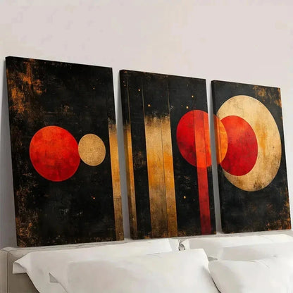 3pcs Geometric Circles & Lines Red FI  Wall Art Set Canvas Framed 60x90cm - High Quality Print 100% Australian Made Wall Canvas Ready to Hang - Bella Home Decor