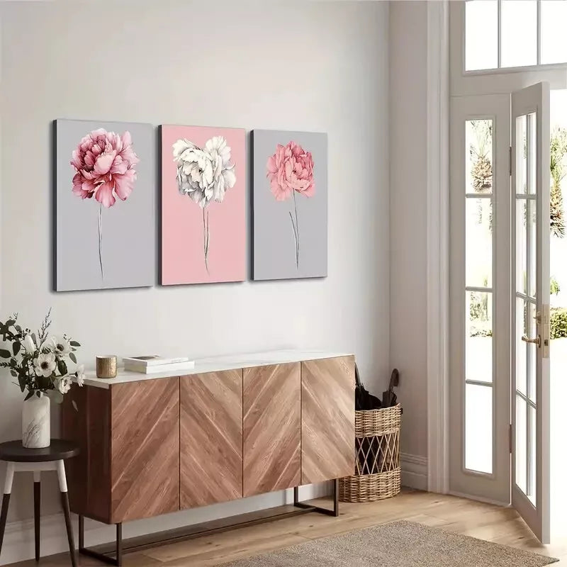 3pcs Modern Minimalist Floral  Wall Art Set Canvas Framed 50x70cm - High Quality Print 100% Australian Made Wall Canvas Ready to Hang - Bella Home Decor