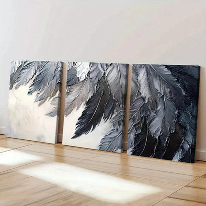 3pcs Unique Pattern Abstract Feather Art Wall Art Set Canvas Framed 40x60cm - High Quality Print 100% Australian Made Wall Canvas Ready to Hang