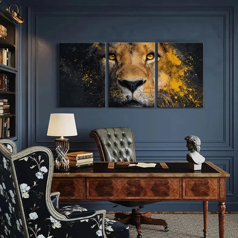 3pcs Lion Artwork Abstract Design Bold Colors Metal Print Ready to Hang Art - Bella Home Decor