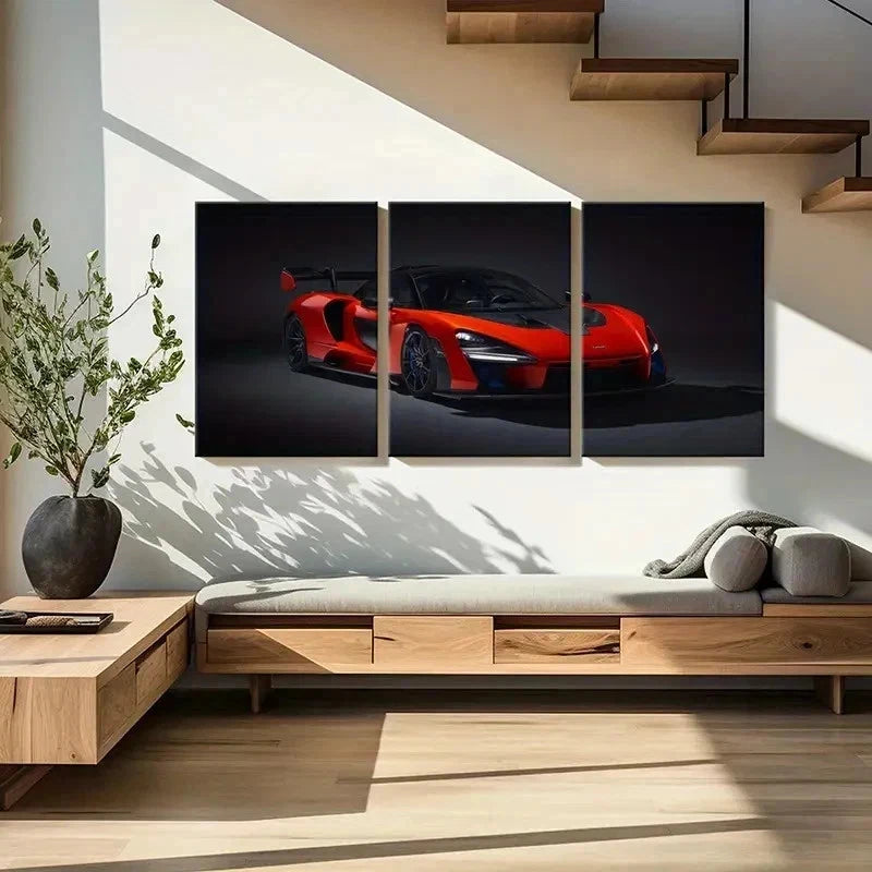 3pcs Red Sports Car Modern Vehicle Wall Art Set Canvas Framed 40x60cm - High Quality Print 100% Australian Made Wall Canvas Ready to Hang