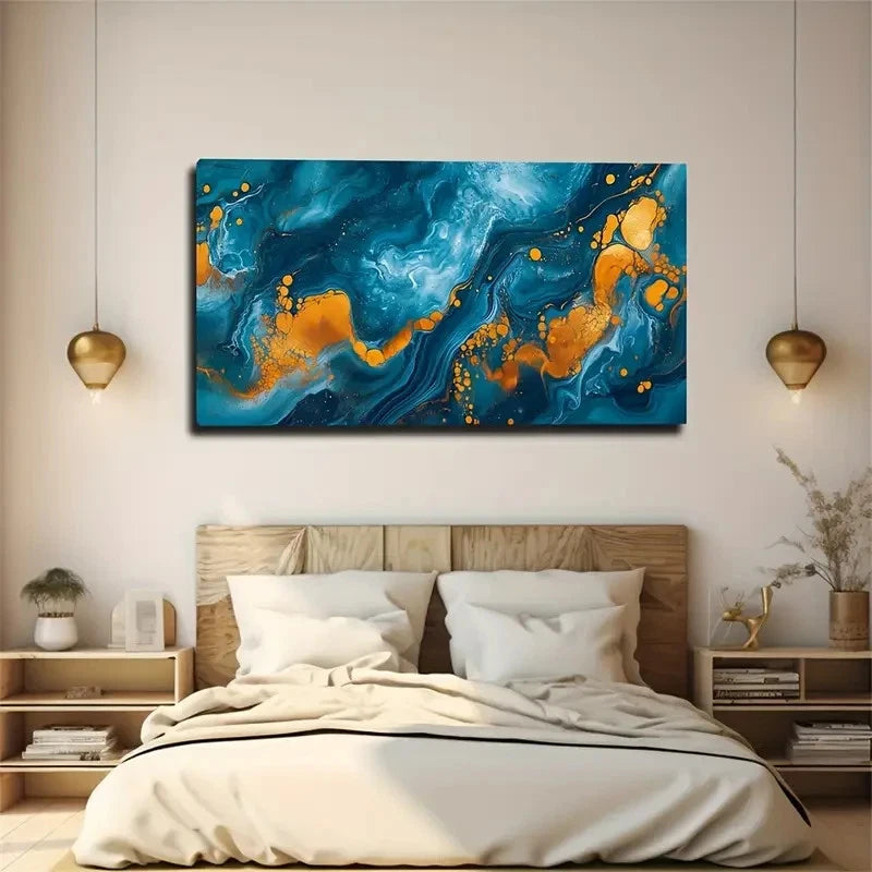 Golden Spots & Color Block Wall Art Canvas Office Home Room Framed 120x60cm