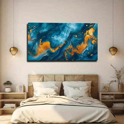 Golden Spots & Color Block Wall Art Canvas Office Home Room Framed 120x60cm