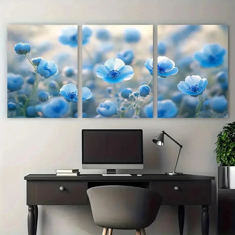 3pcs Baby Blue Eyes Nemophila Manno Park Kagawa Metal Print Ready to Hang Art - Bella Home Decor