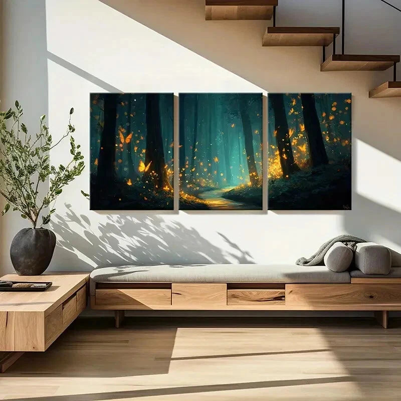 3pcs Enchanted Forest Art Butterfly Glow Mystical Metal Print Ready to Hang Art - Bella Home Decor
