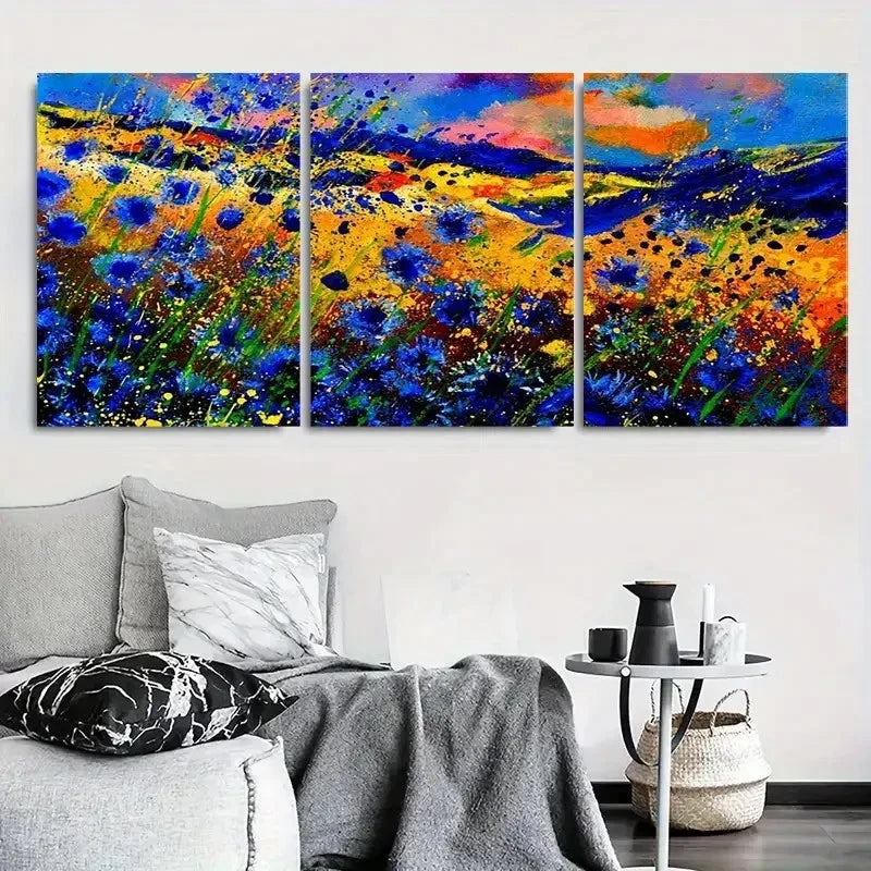 3pcs Bold Blue & Yellow Nature Inspired Metal Print Ready to Hang Art - Bella Home Decor