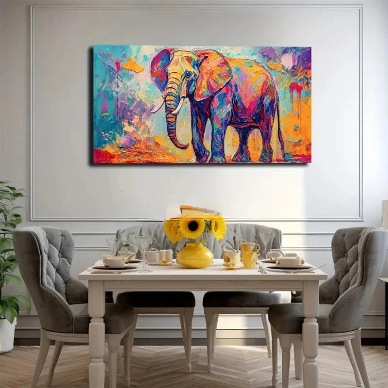 Vibrant Abstract Elephant Wall Art canvas office home room framed 120x60cm