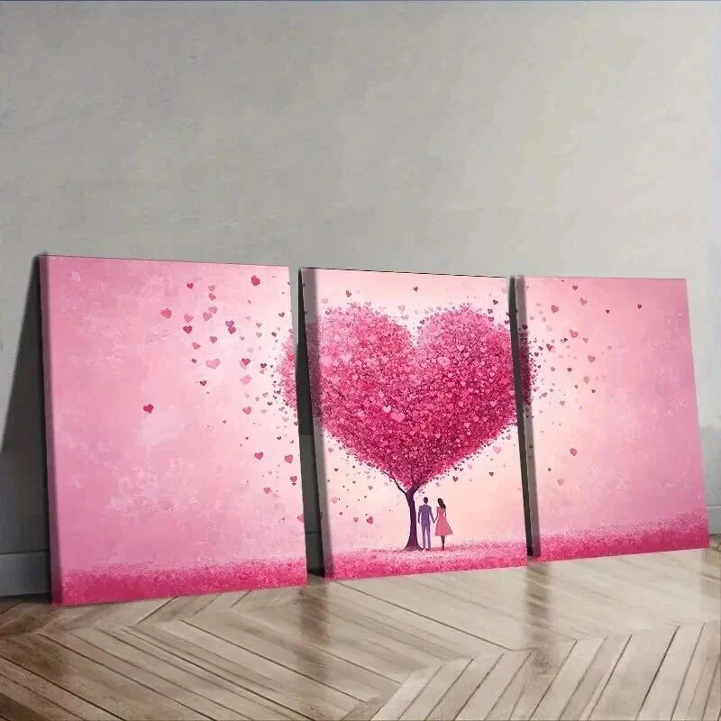 3pcs Featuring Lovers Beneath a Love Tree Wall Art Set Canvas Framed 50x70cm - High Quality Print 100% Australian Made Wall Canvas Ready to Hang