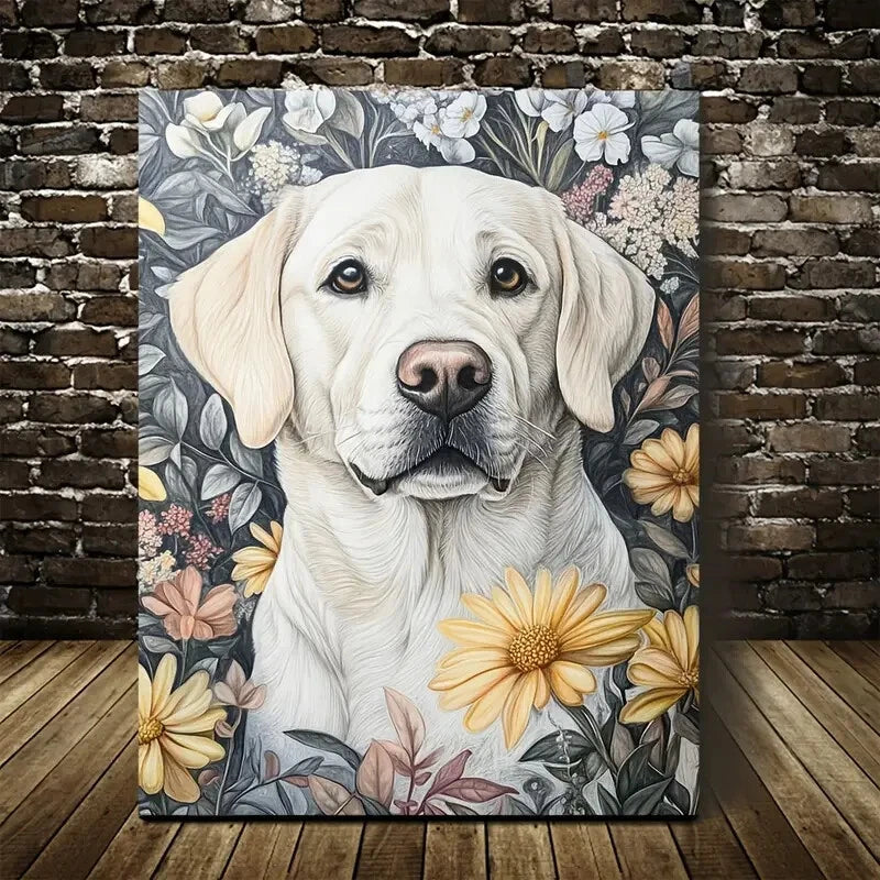 Flowers And Plants Cute Labrador Retriever Dog 40x60cm Metal Print Ready to Hang