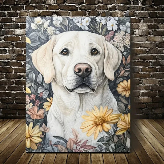 Flowers And Plants Cute Labrador Retriever Dog 40x60cm Metal Print Ready to Hang