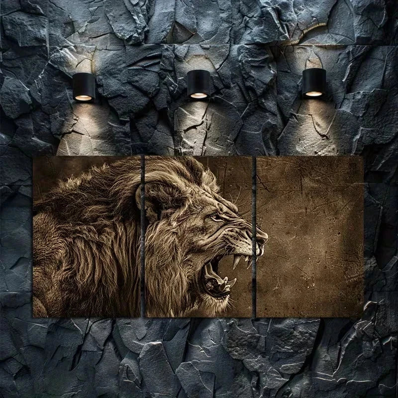 3pcs lion head Illustration Metal Print Ready to Hang Art
