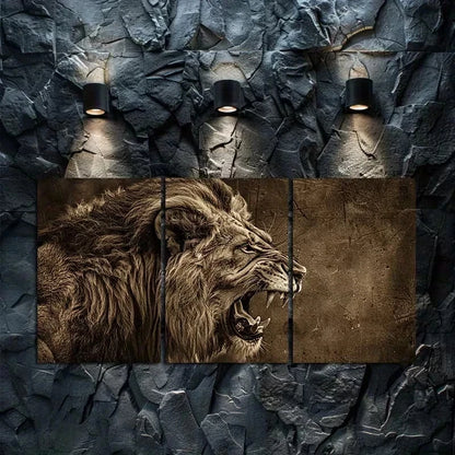 3pcs lion head Illustration Metal Print Ready to Hang Art