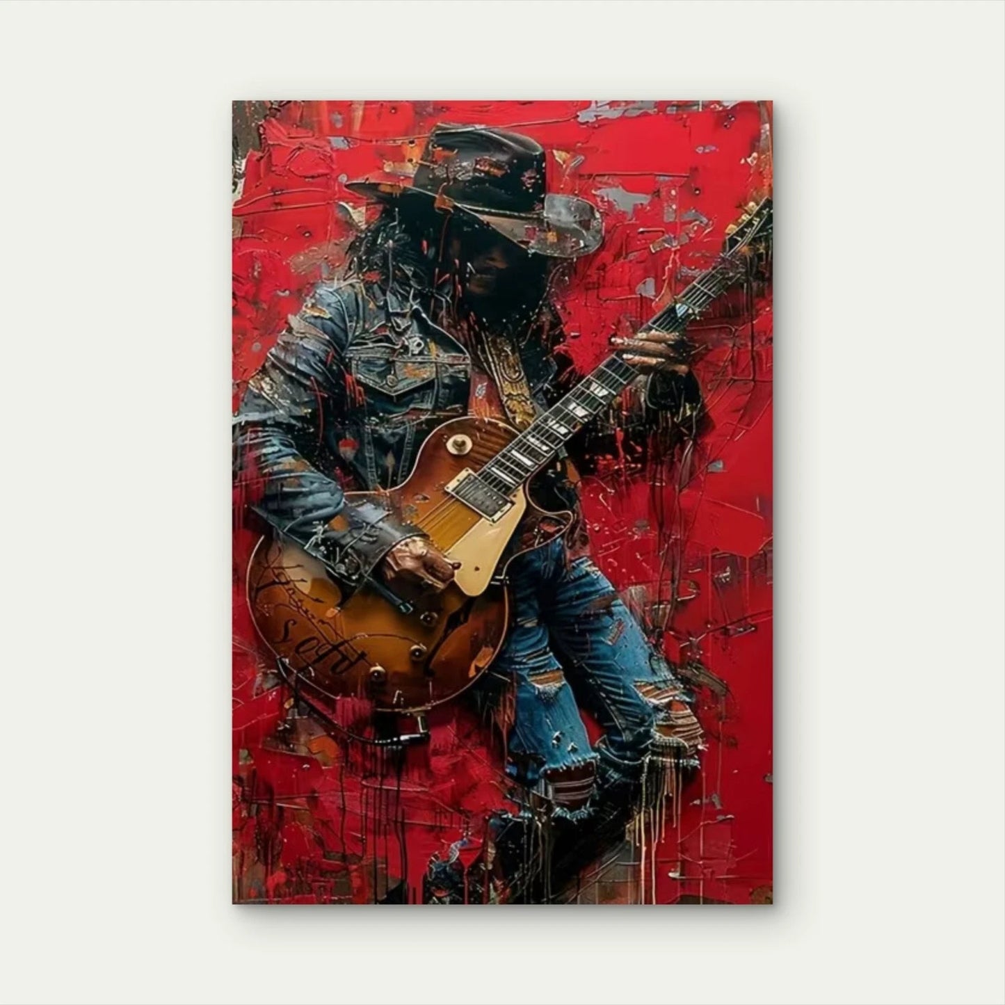Guitar and a Guy, Oil Painting 60x90cm Metal Print Ready to Hang