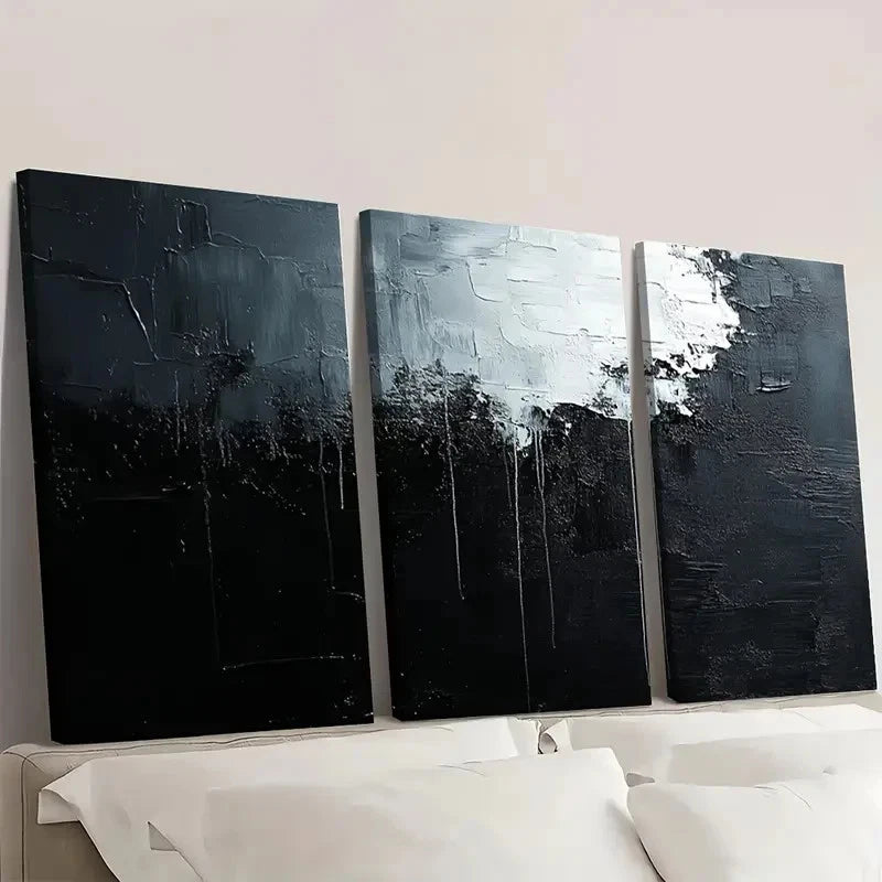 3pcs Black and White Textured Abstract  BTW  Wall Art Set Canvas Framed 40x60cm - High Quality Print 100% Australian Made Wall Canvas Ready to Hang - Bella Home Decor