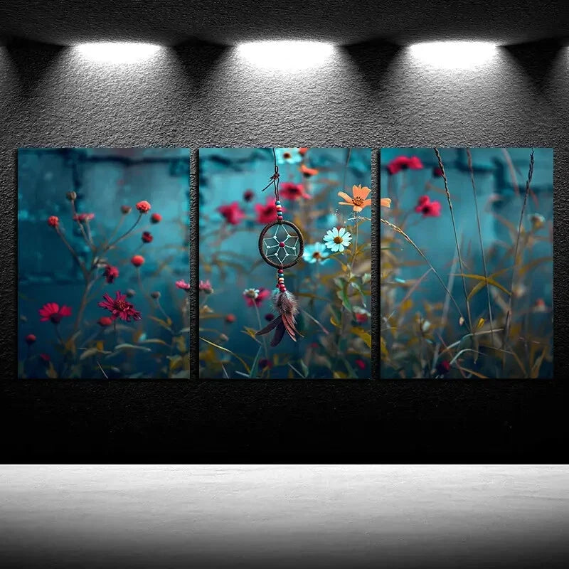 3pcs Dream Catcher Floral Illustration Metal Print Ready to Hang Art