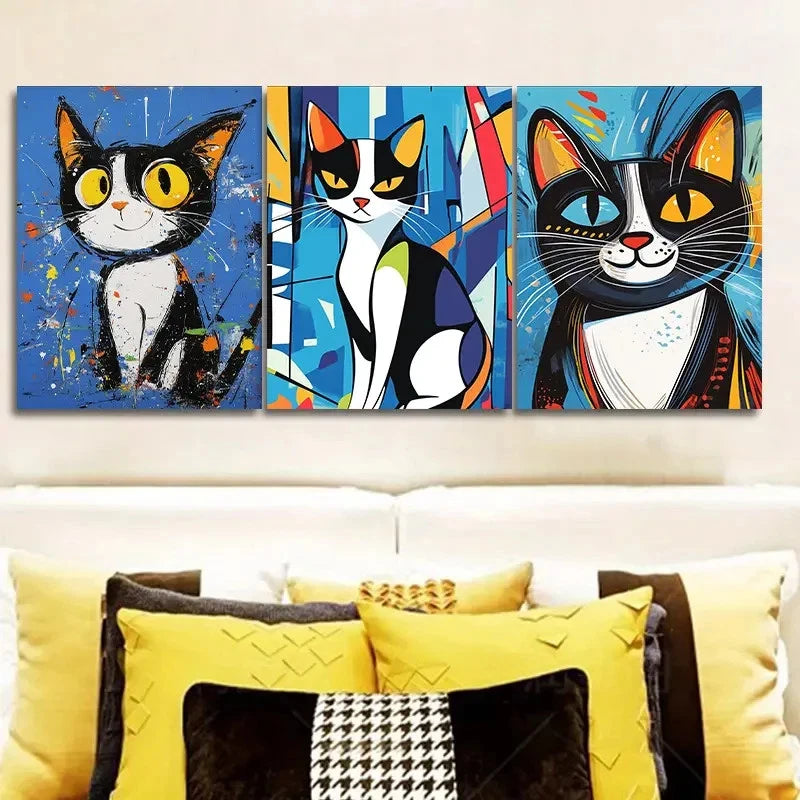 3pcs Scrawled Kittens Wall Art Painting Metal Print Ready to Hang Art