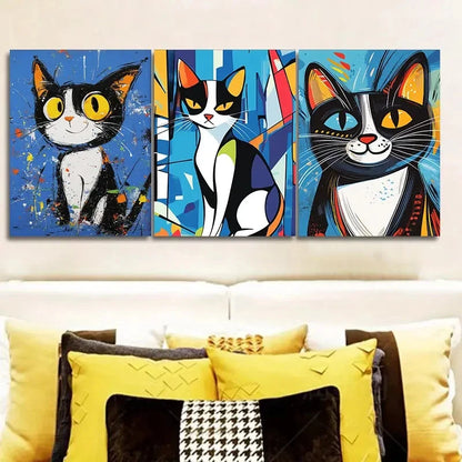 3pcs Scrawled Kittens Wall Art Painting Metal Print Ready to Hang Art