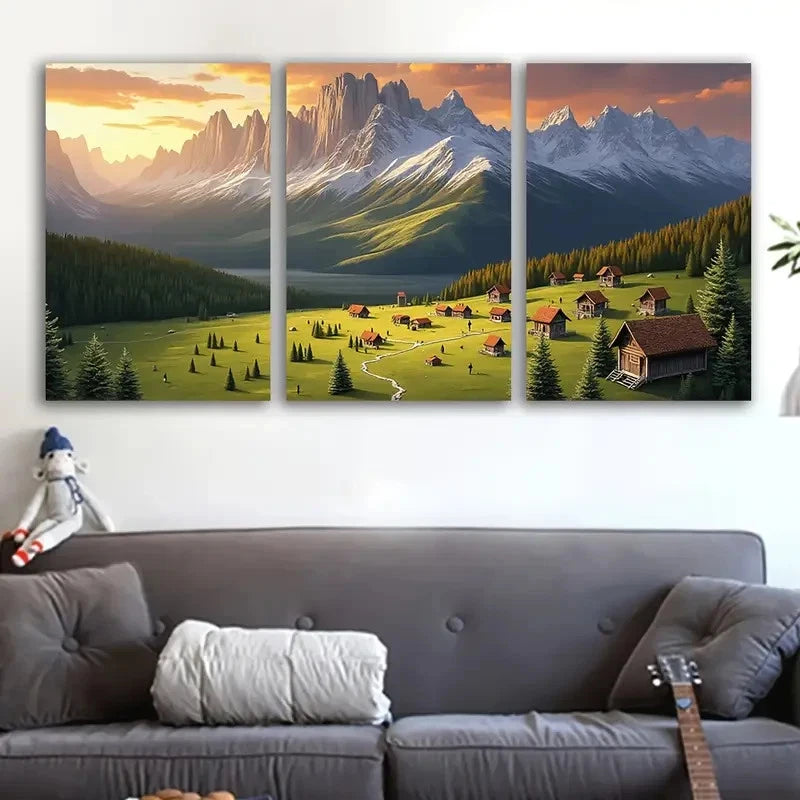 3pcs Mountainous Region Scenic Landscape Wall Art Set Canvas Framed 60x90cm - High Quality Print 100% Australian Made Wall Canvas Ready to Hang