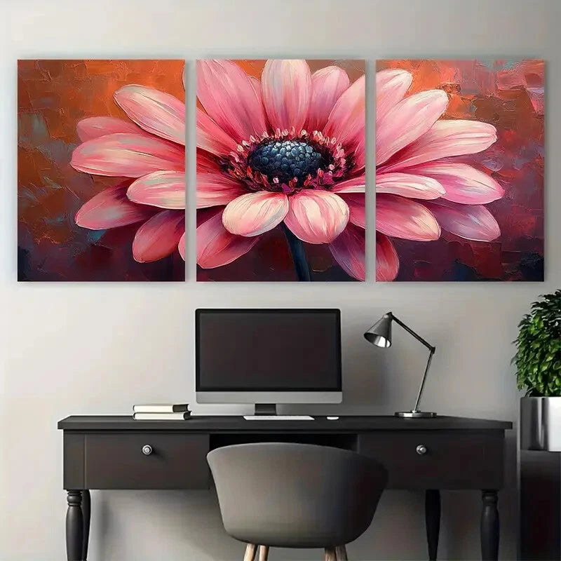3pcs Vibrant Pink Daisy Floral Close up Design Metal Print Ready to Hang Art - Bella Home Decor