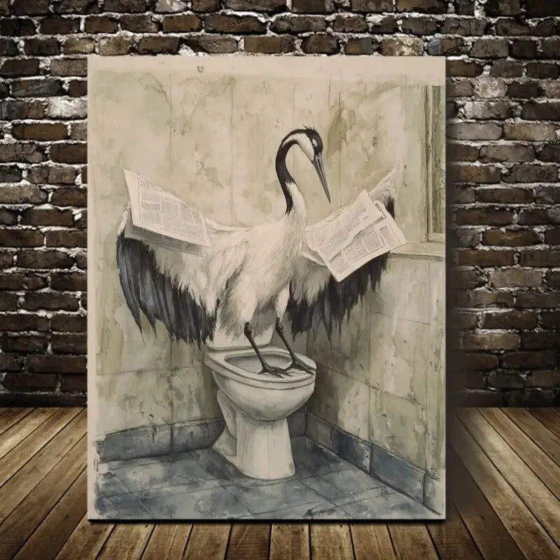 Modern Crane Contemporary Newspaper Painting 40x60cm Metal Print Ready to Hang