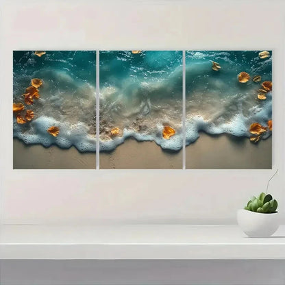 3pcs Beach Waves Ocean Sand Design Metal Print Ready to Hang Art - Bella Home Decor