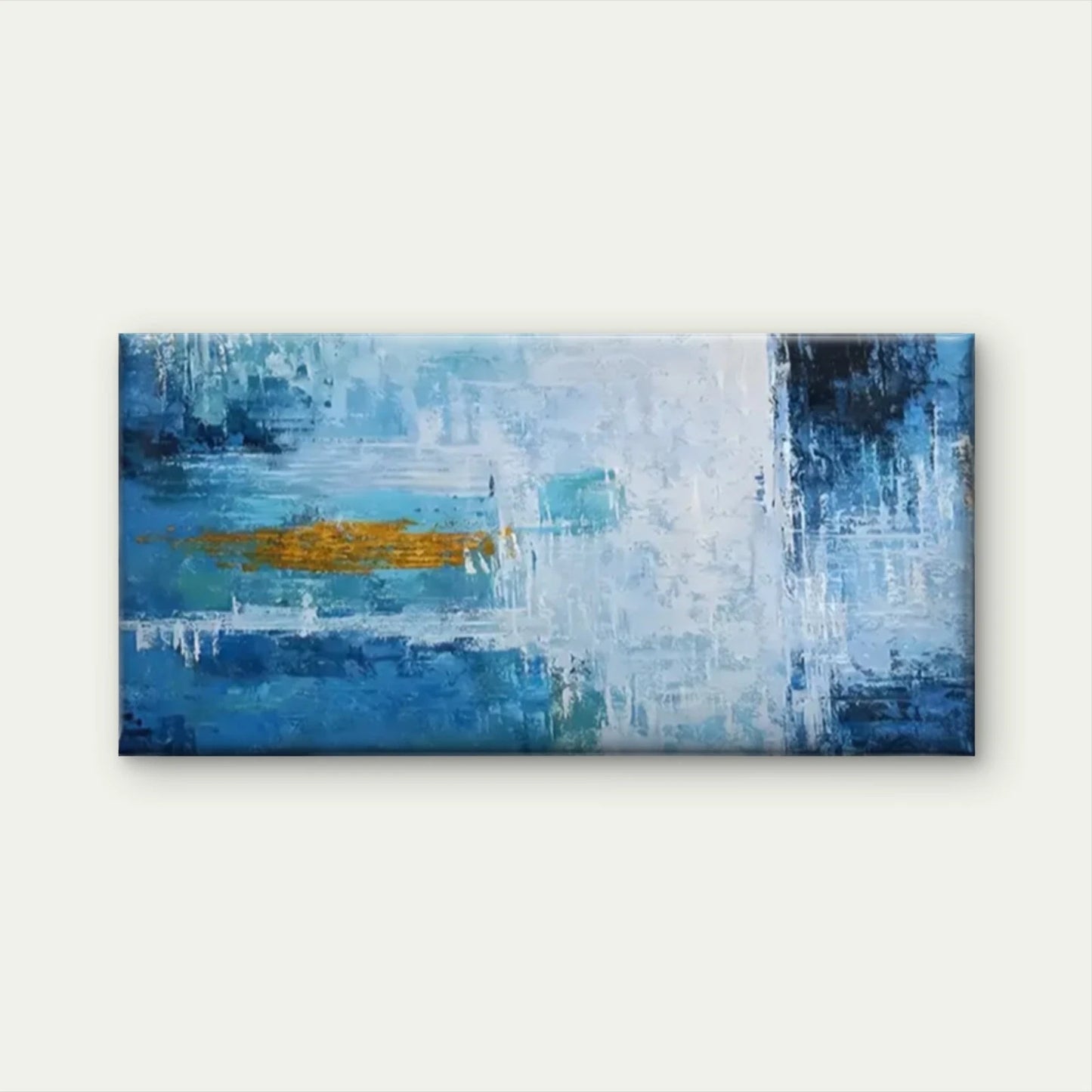 Blue & White Abstract Modern Wall Art Canvas Office Home Room Framed 120x60cm
