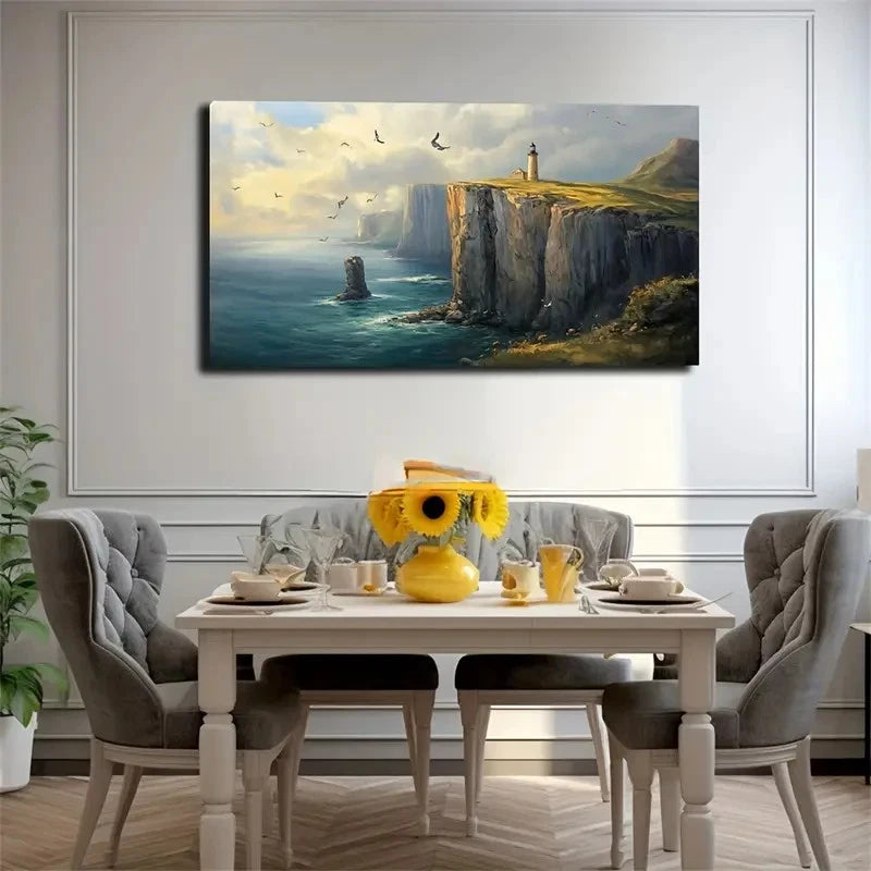 Lighthouse On The Cliff Wall Art Canvas Office Home Room Framed 120x60cm